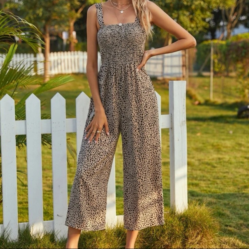 Shein Wide Leg Cami Jumpsuit Romper Dalmation Dots Sz M